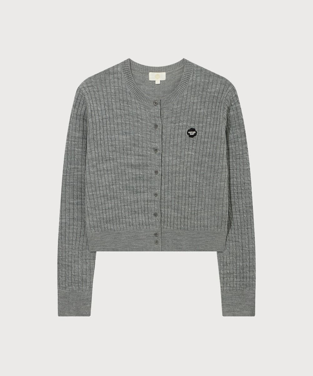 우먼 클로버하트 케이블 가디건 Melange Gray