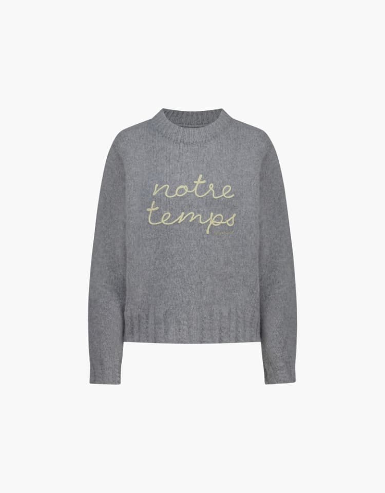 embrodiery fluffy pullover - melange gray