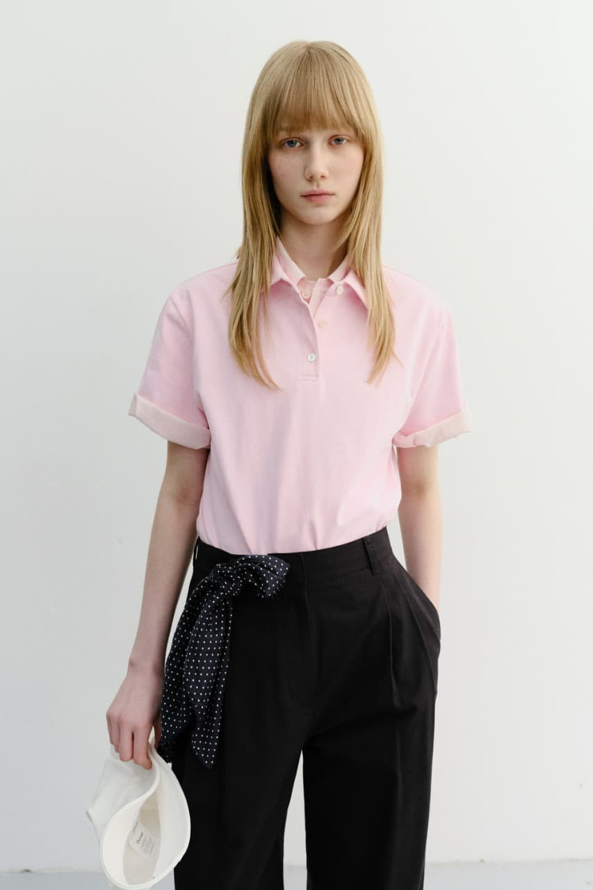 CROPPED SLIM COLLARED T-SHIRT PINK_UDTS6B221P1