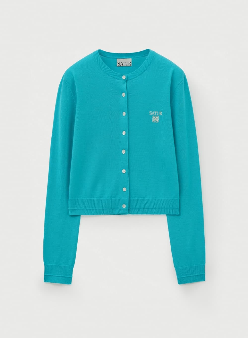 (W) Loren Basic Crewneck Fine Cardigan - Blue