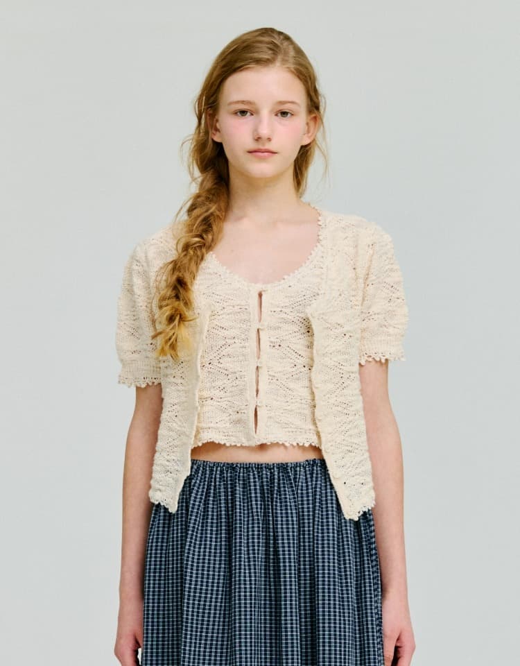 crochet knit cardigan - ivory