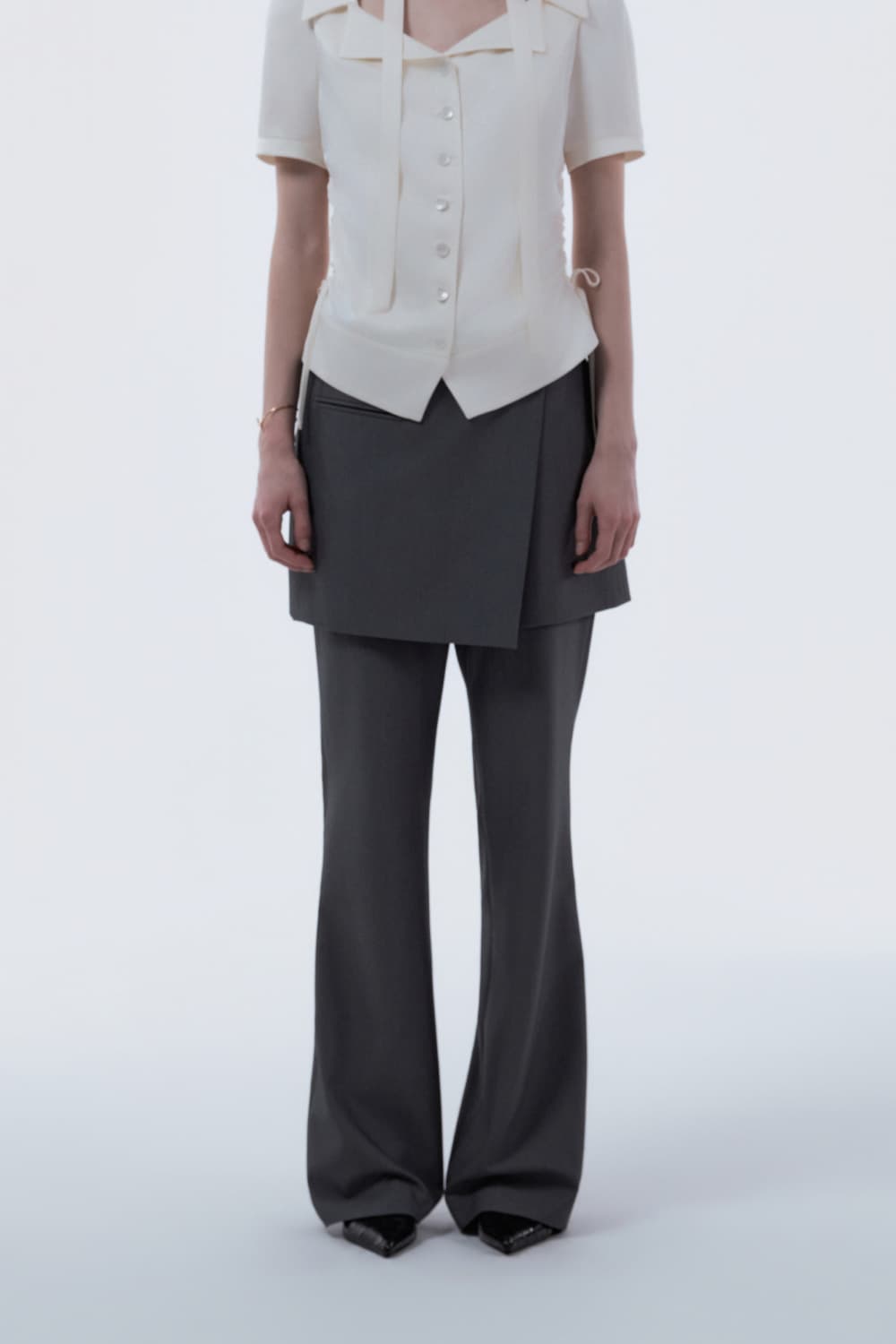 Emma Tailored Wrap Skirt & Pants Set - Grey
