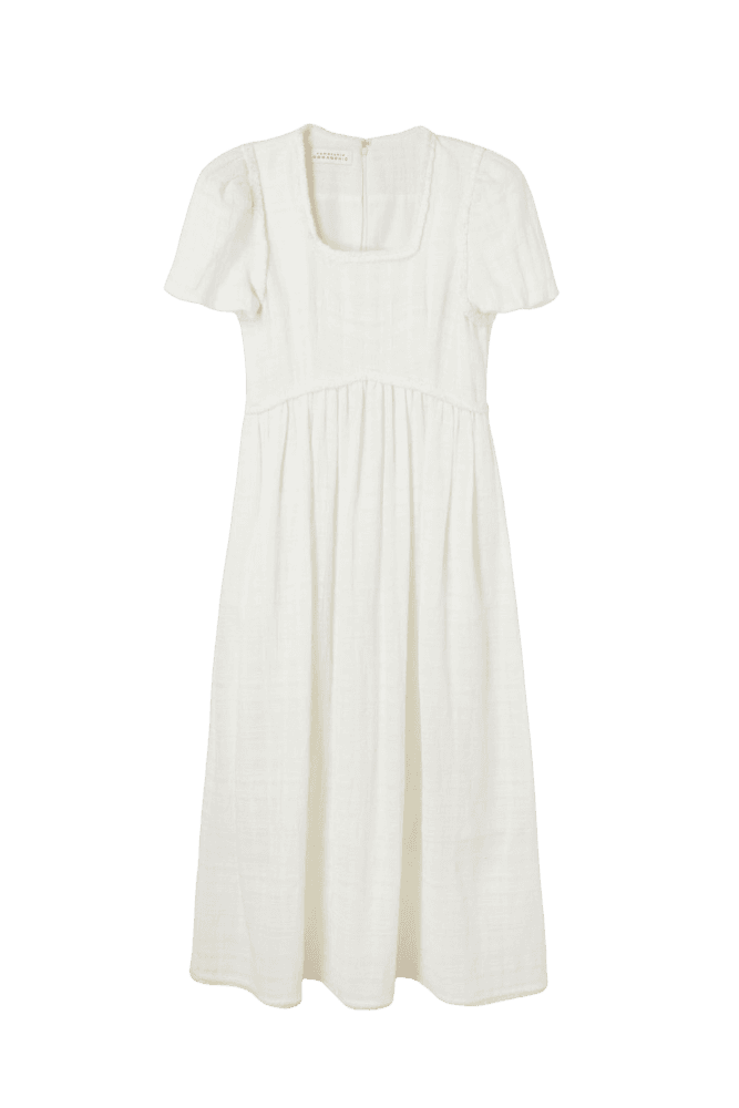 Puff Trimming Dress (White)
