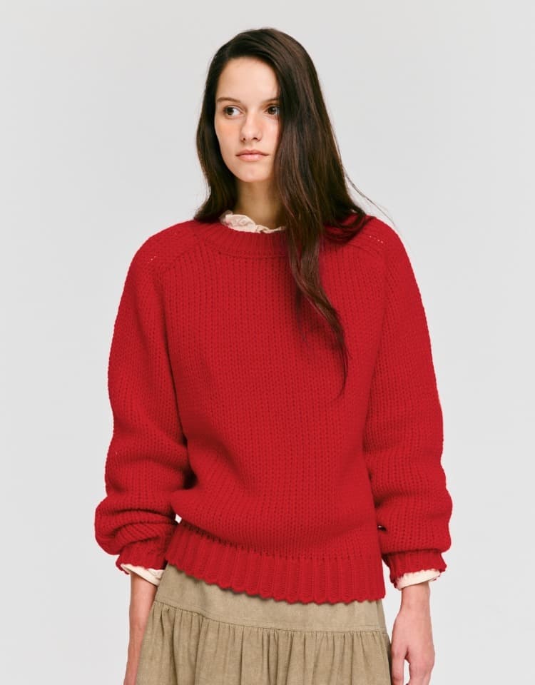 raglan round neck pullover - red
