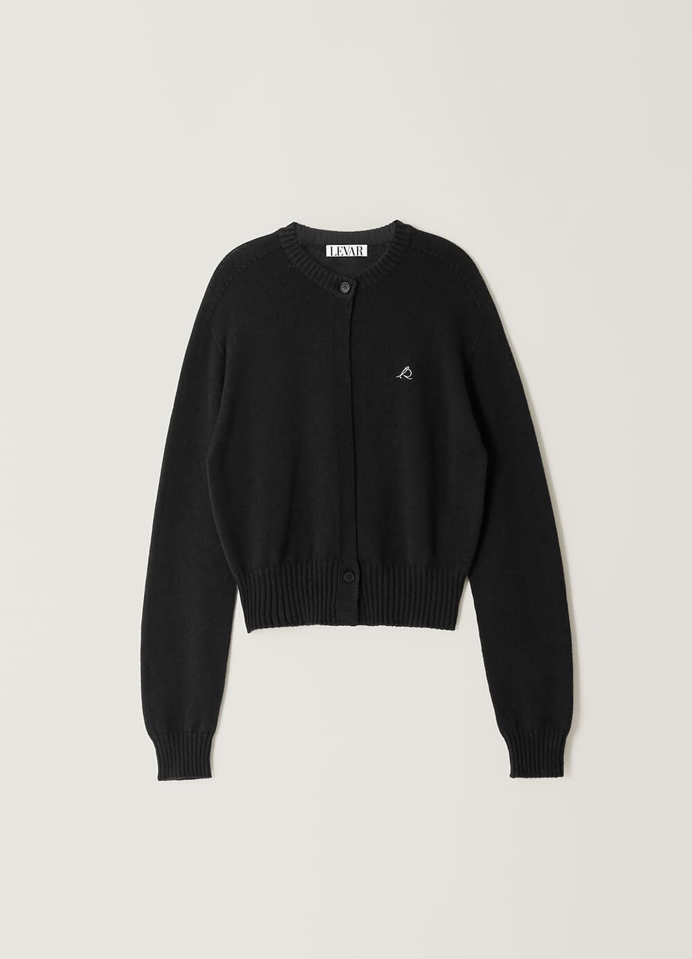 Two-Button Round Knit Cardigan - Black