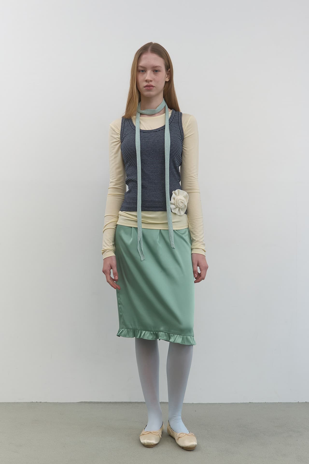 FRILL LAYERED SATIN SKIRT_GREEN