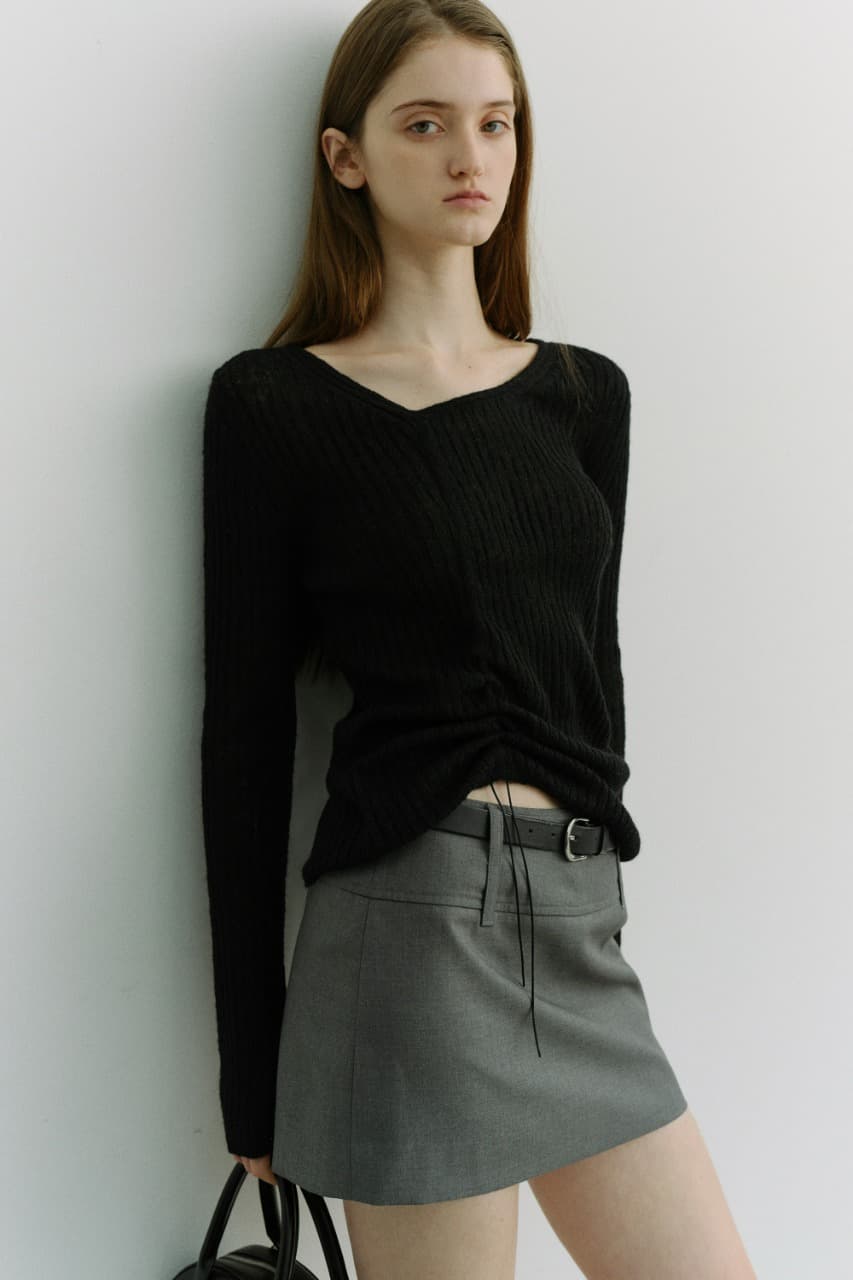 2-WAY SHIRRING KNIT TOP BLACK_UDSW6A204BK