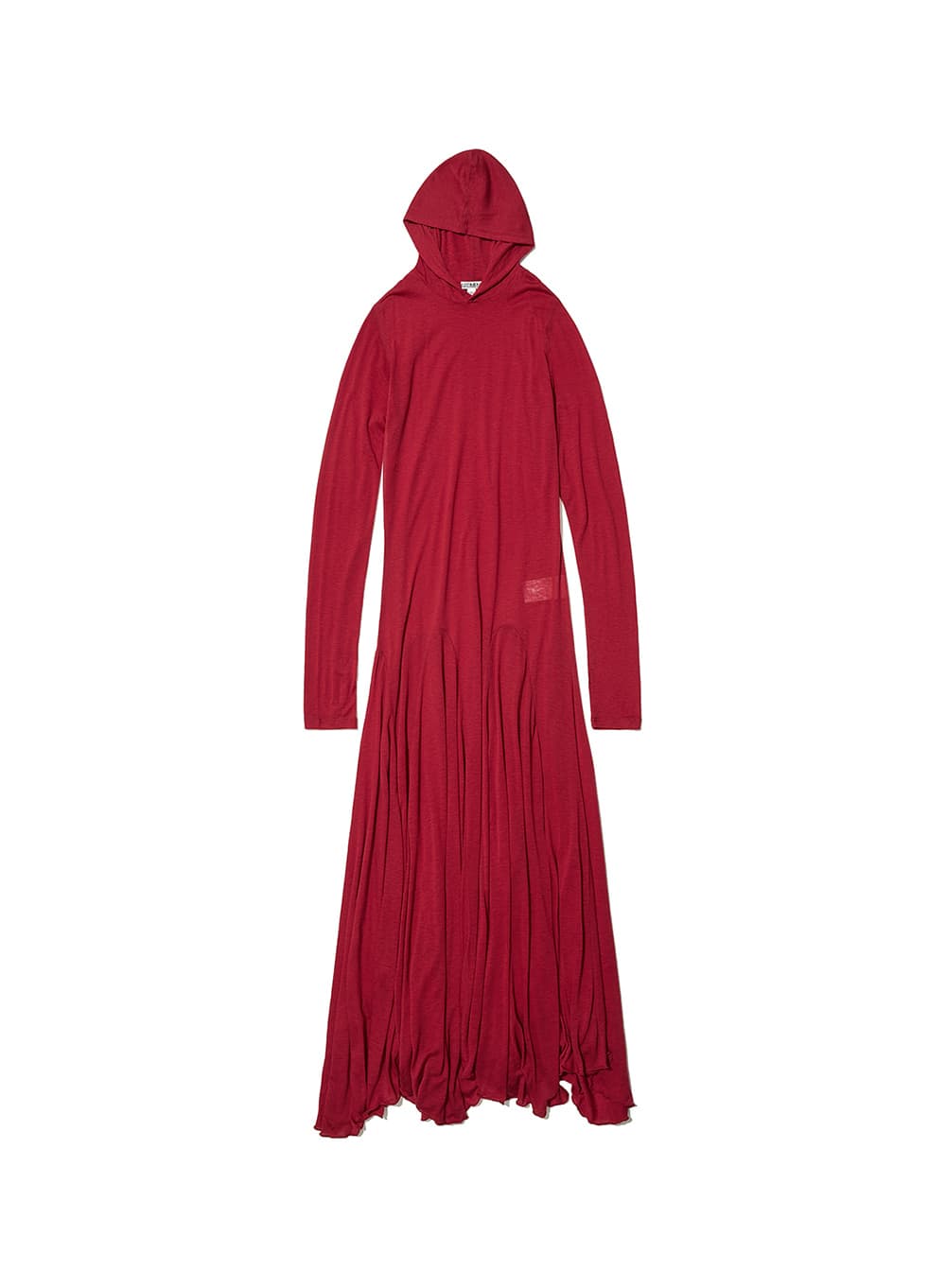 SHEER LAYERED HOODIE FLARE DRESS_RED