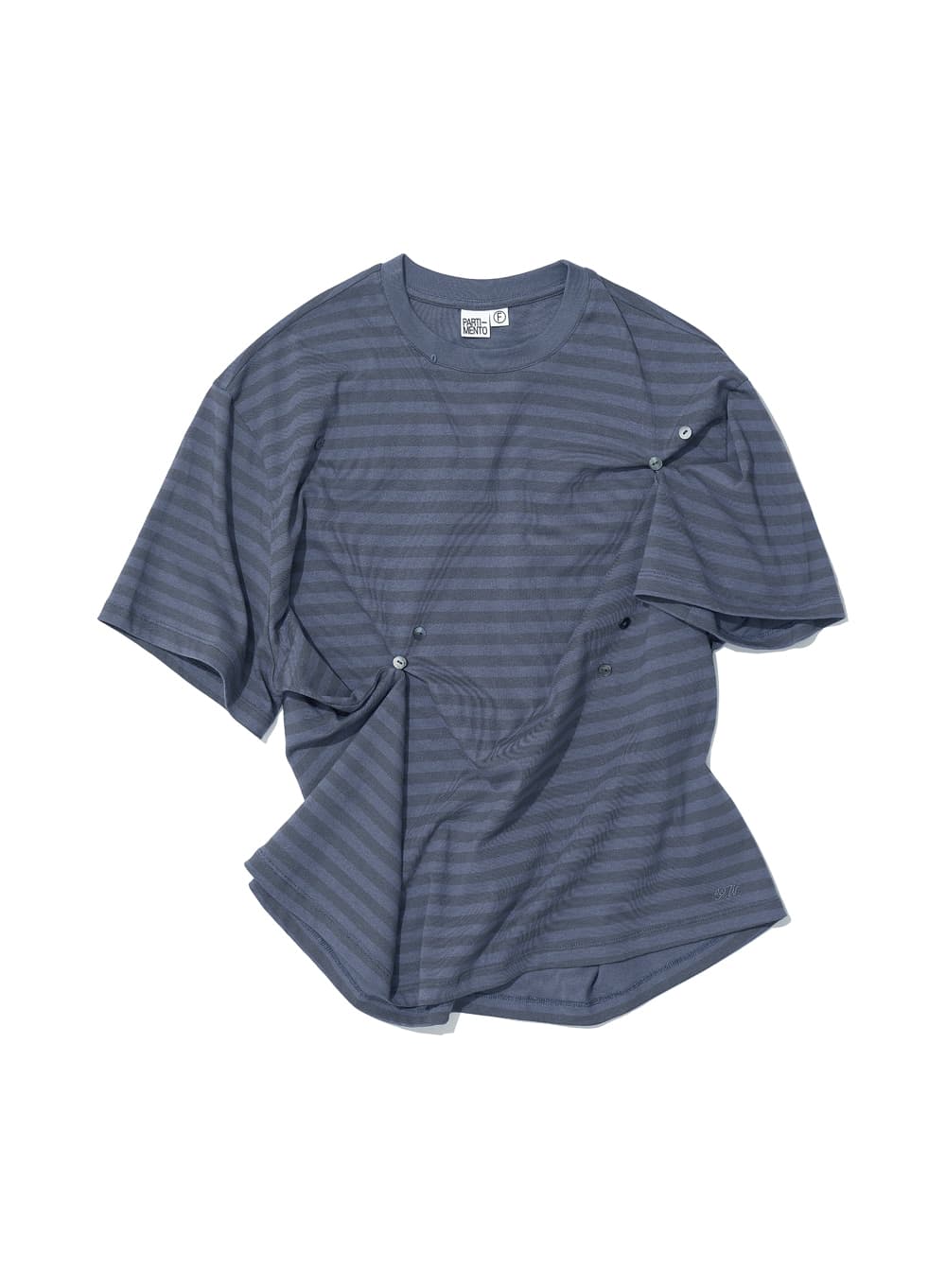 BUTTON DRAPE OVERSIZED SHORT SLEEVE TEE_DUSTY BLUE STRIPE