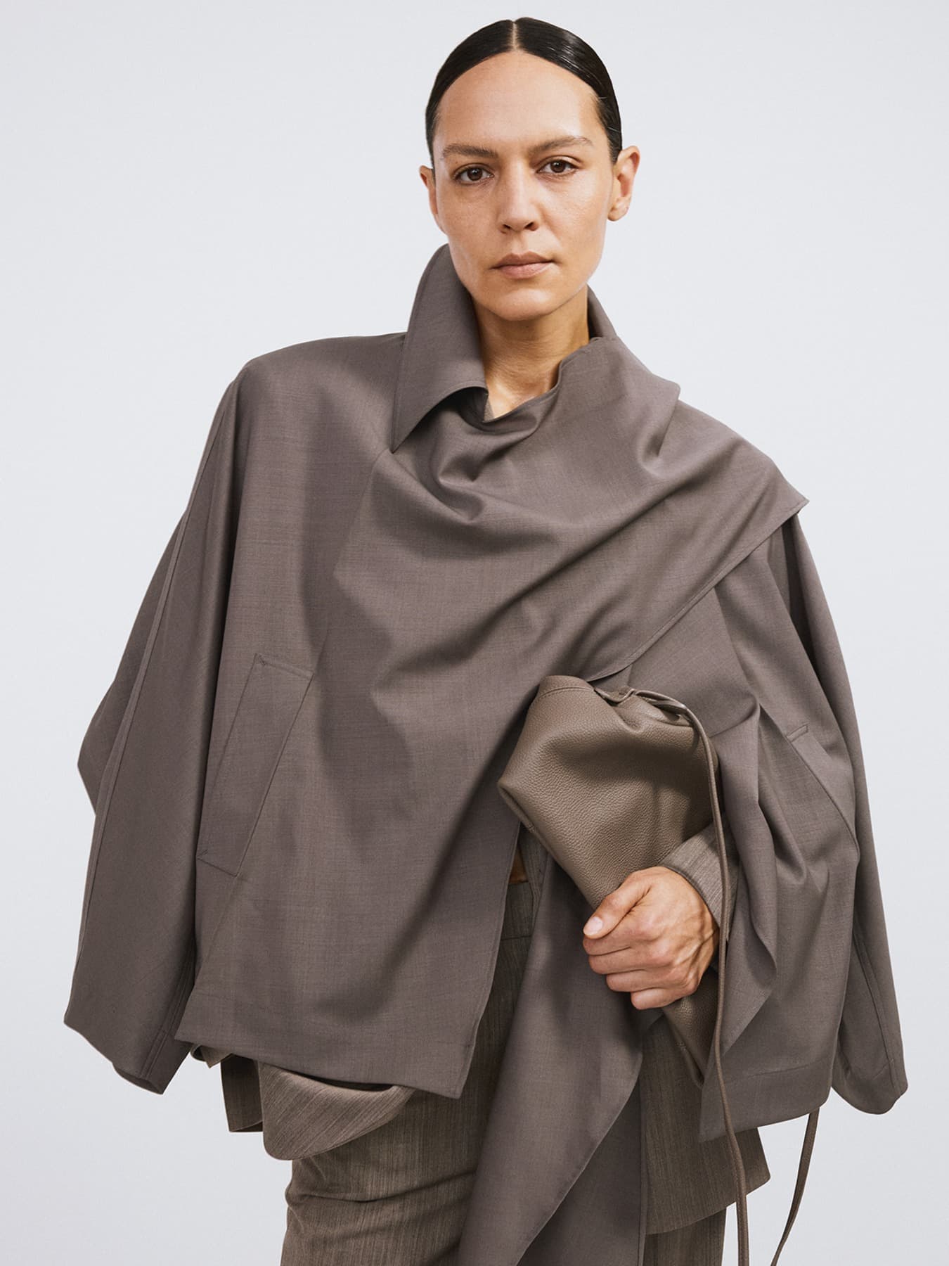 MUFFLER WRAP COAT (SEPIA GREY)