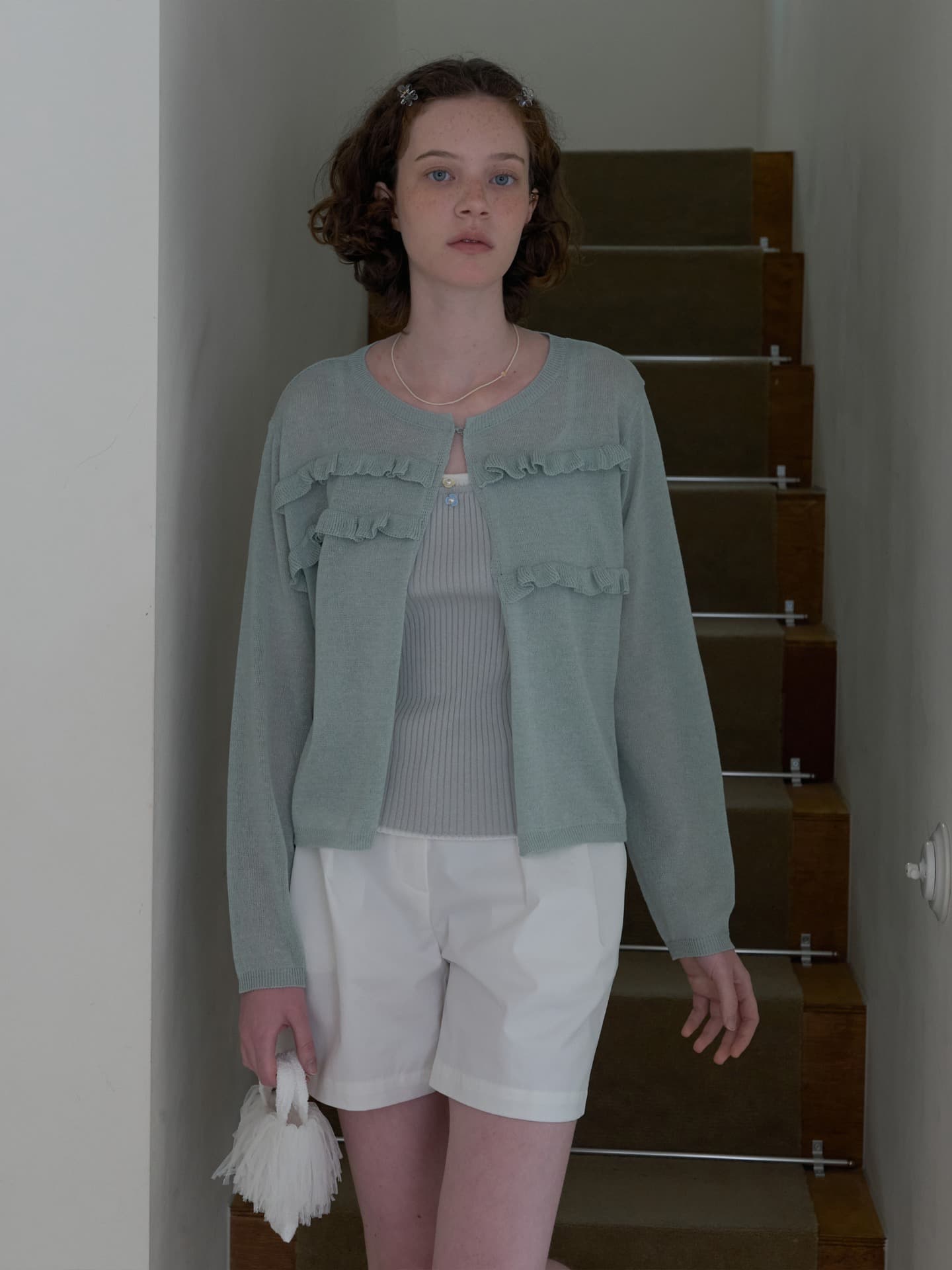 LINEN FRILL CARDIGAN_MINT