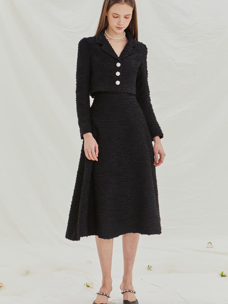 Gracie tweed midi flare skirt(3colors)