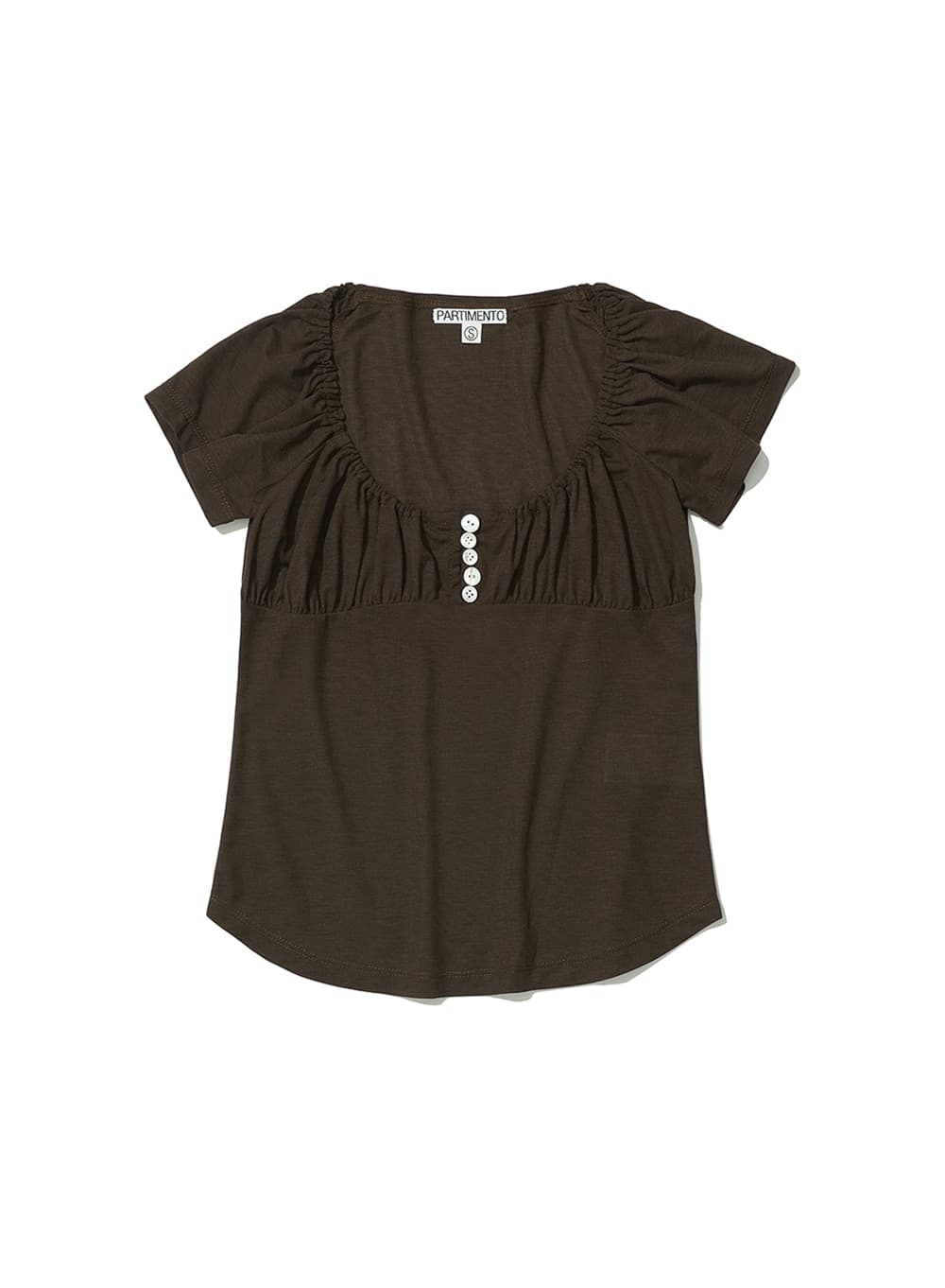 BUTTON-UP GATHERING TOP_BROWN
