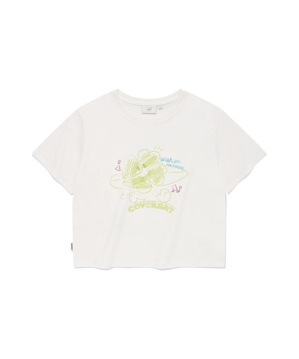 우먼 두들 클로버하트 티셔츠 White