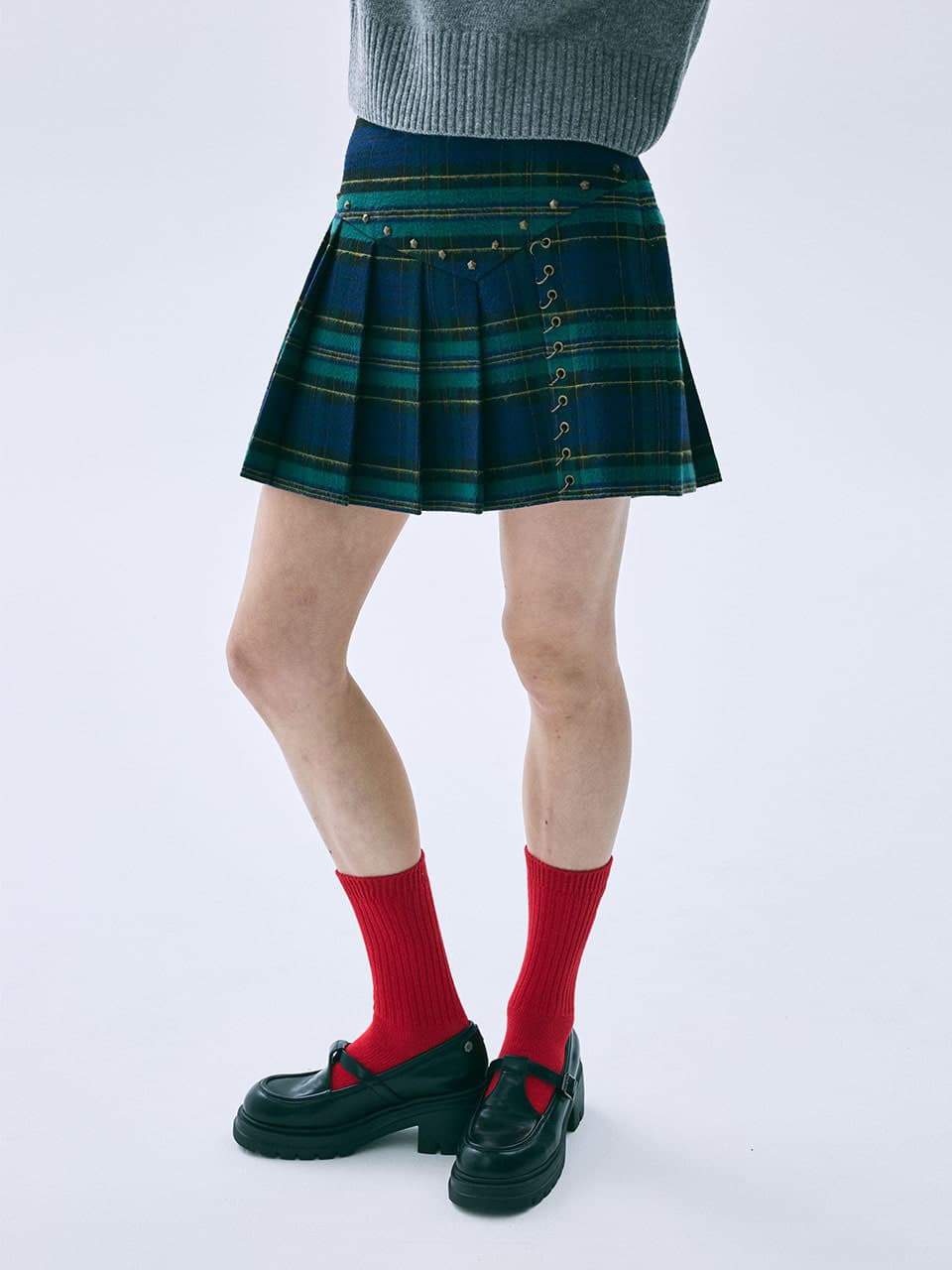 PLEATS MINI SKIRT STUD_GREEN