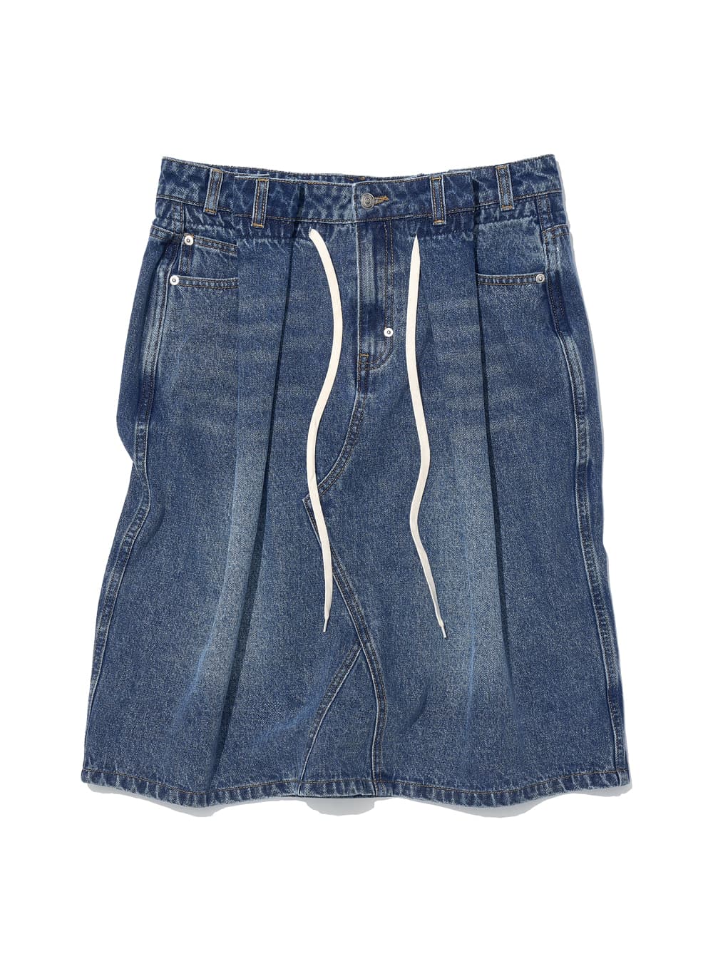 DRAWSTRING DENIM MIDI SKIRT_MID BLUE
