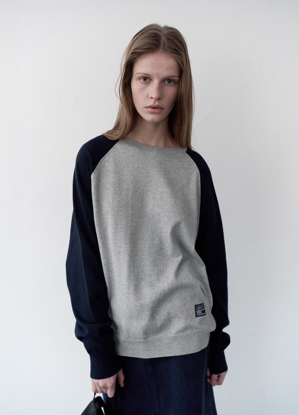 All-Day Cotton Raglan Knit - Melange Grey/Navy