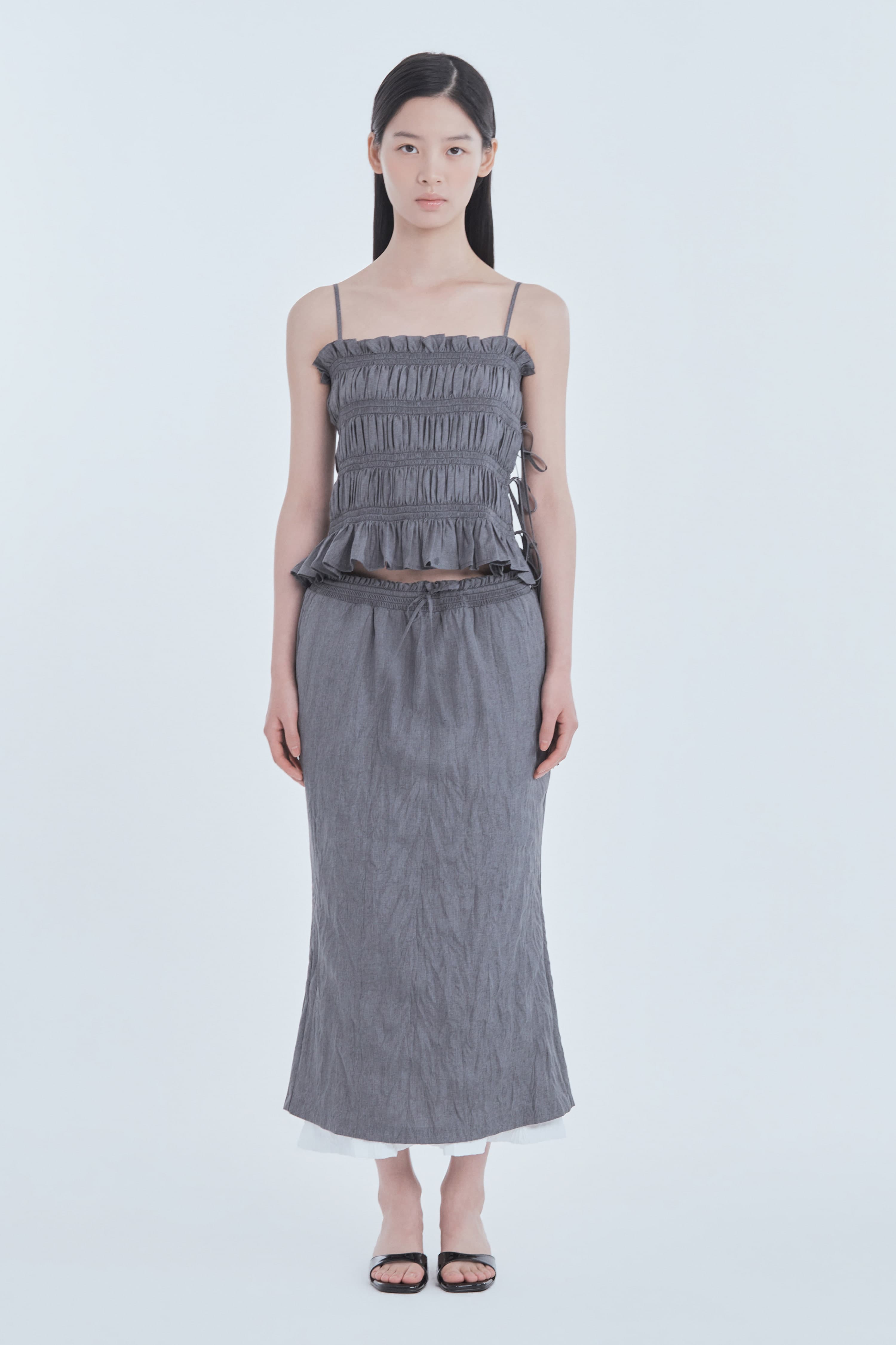 Marae Smocked Waist Skirt - Grey