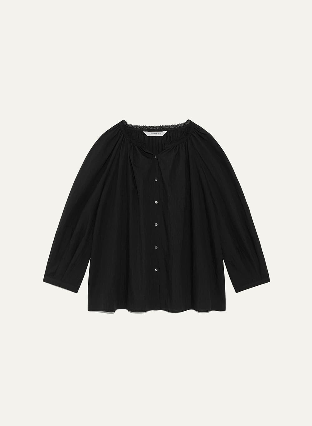 Gather Cotton Blouse Black