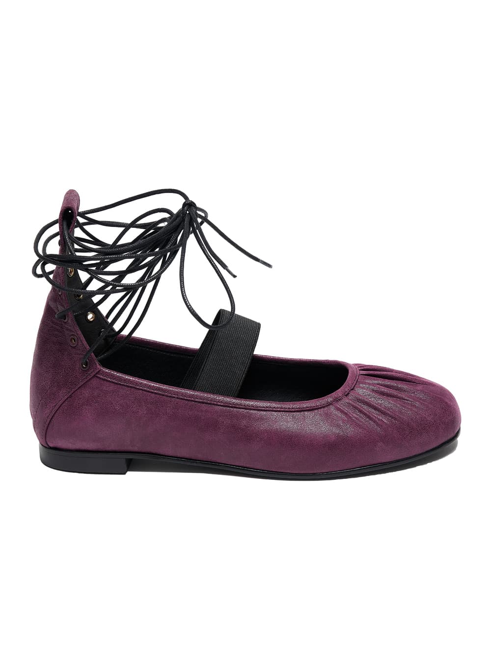 SHIRRING LACE-UP BALLET FLATS_PLUM