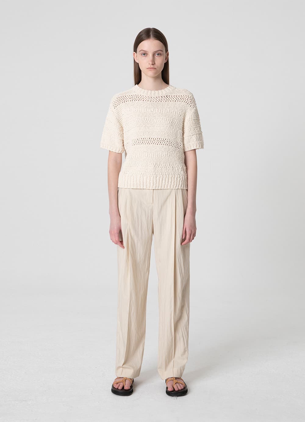 Double-Pleated Wide Pants - Cream
