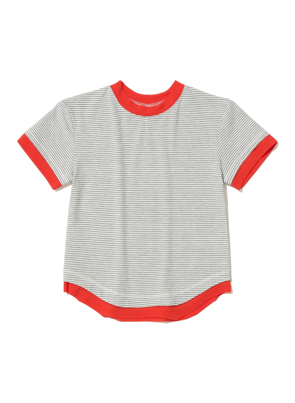 STRIPE DOUBLE LAYERED SHORT SLEEVE TEE_LIGHT GREY