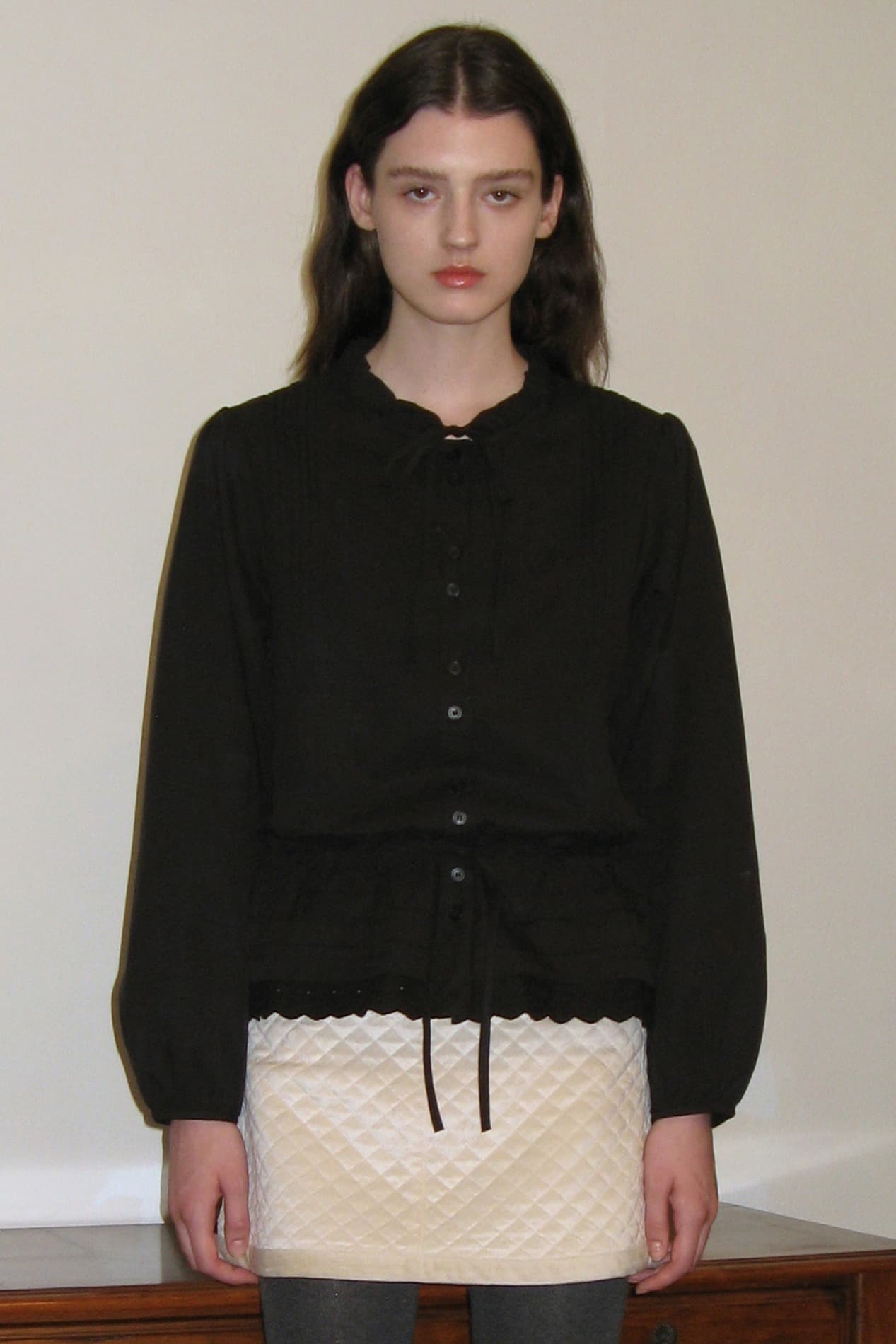 Pintuck Ribbon Blouse (Black)