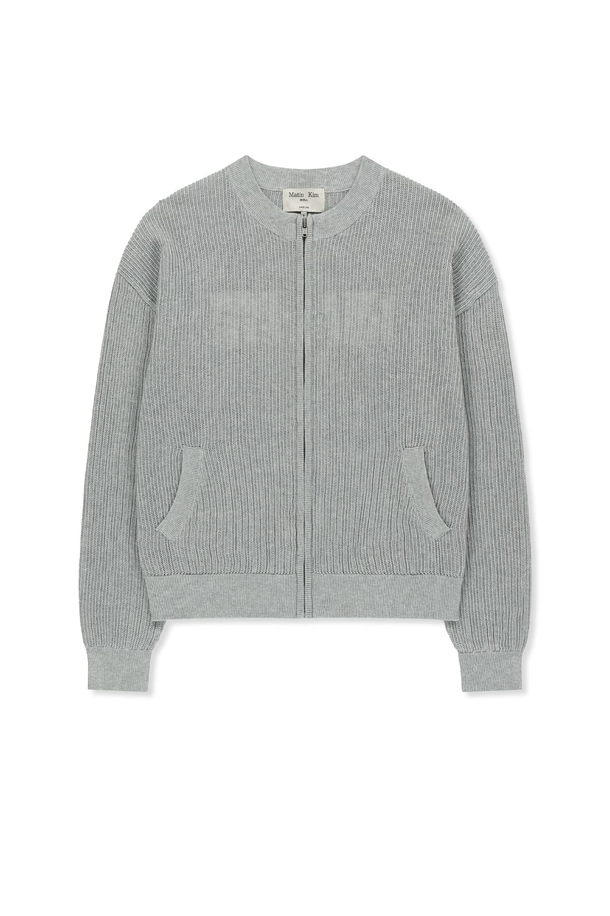 BACK LOGO JACQUARD MESH KNIT ZIP UP IN LIGHT GREY