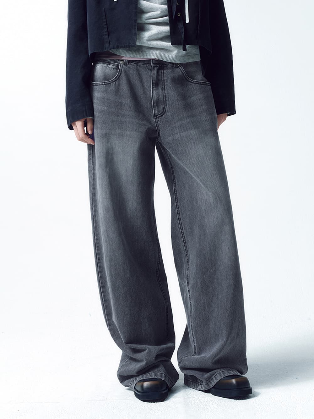 로우 웨이스트 와이드 진 ASH GREY