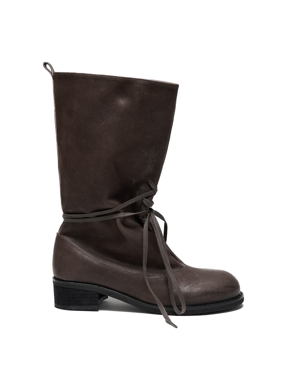 ROUGH LACE-UP SLOUCHY BOOTS_BROWN