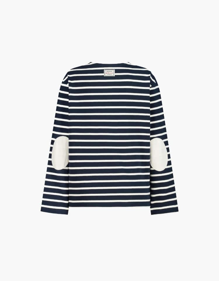 striped round neck t-shirt - navy