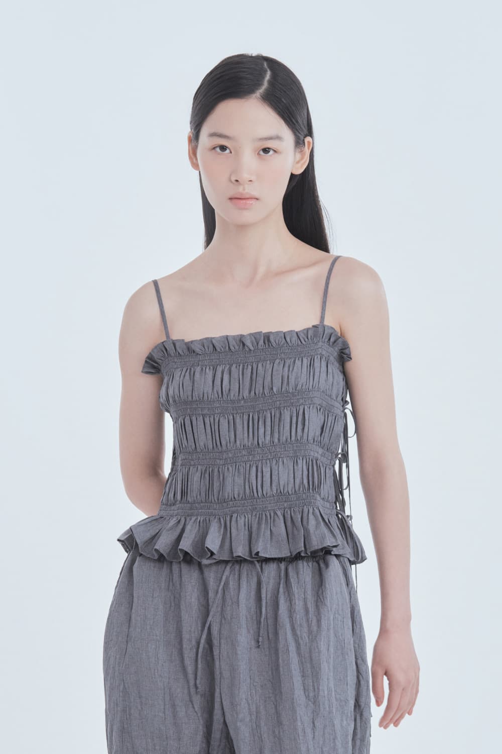 Marae Smocked Cami Top - Grey
