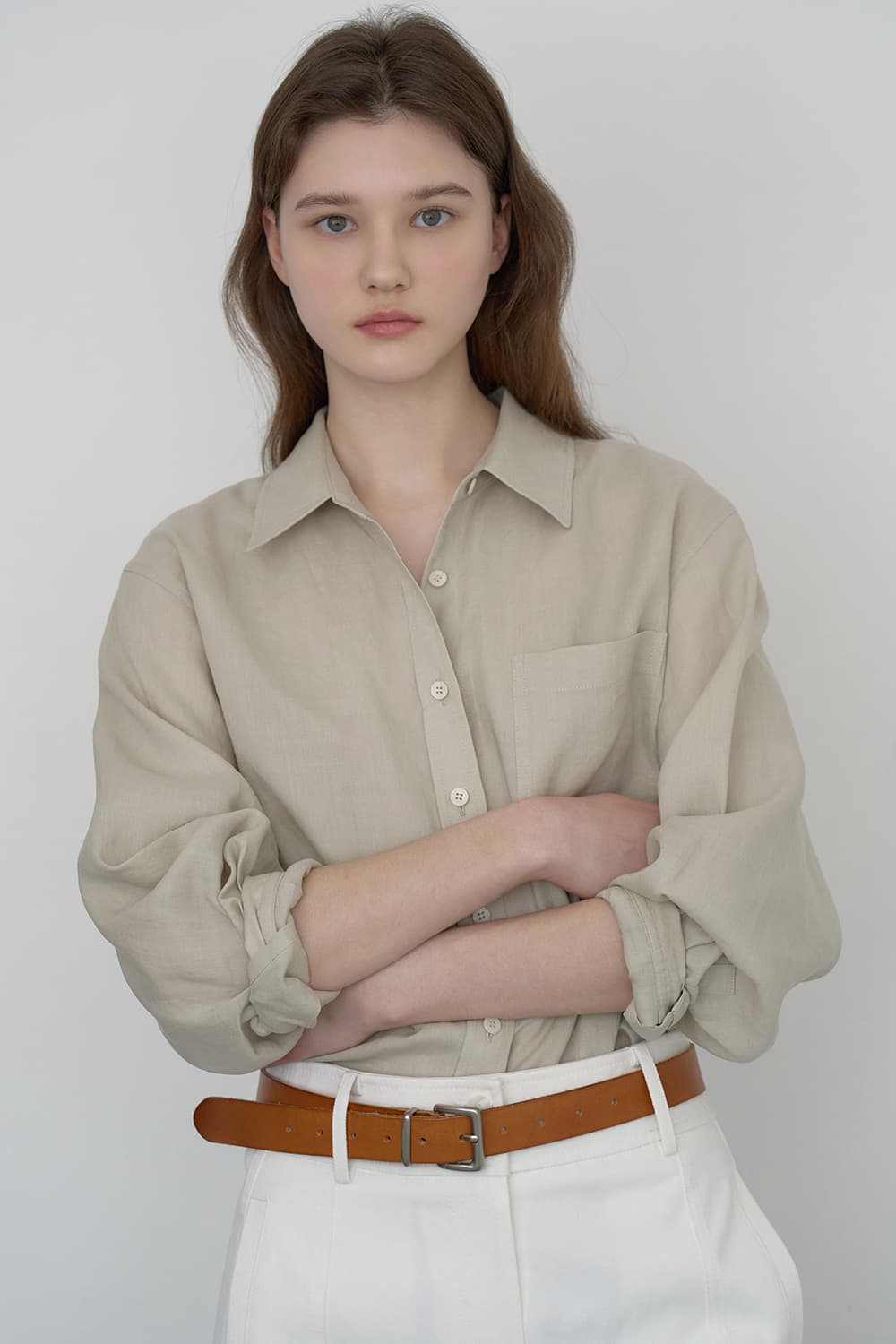 Linen classic shirt Pistachio [N6PSBL01]
