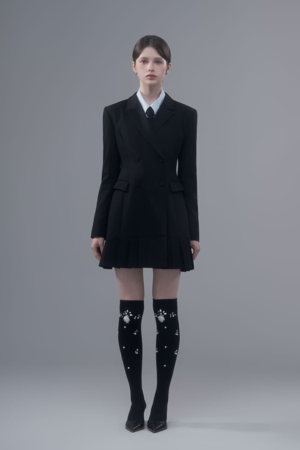 Jenn Pleated Suit Jacket Dress - Black