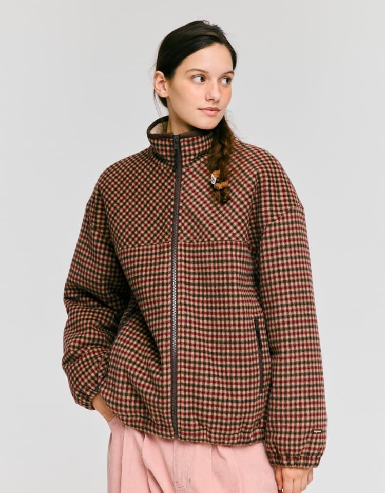 wool check quilted jumper - red