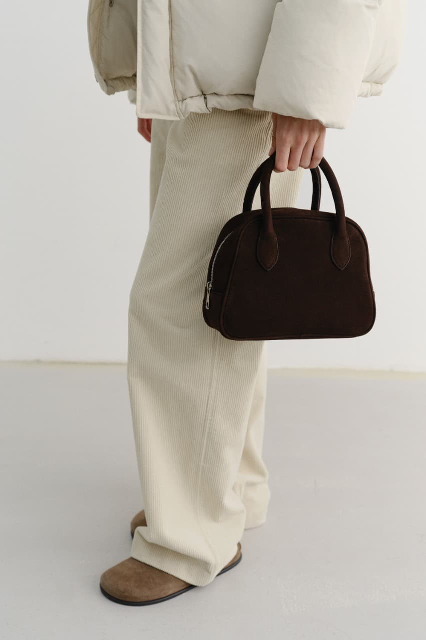 SUEDE BOSTON TOTE BAG DEEP BROWN
