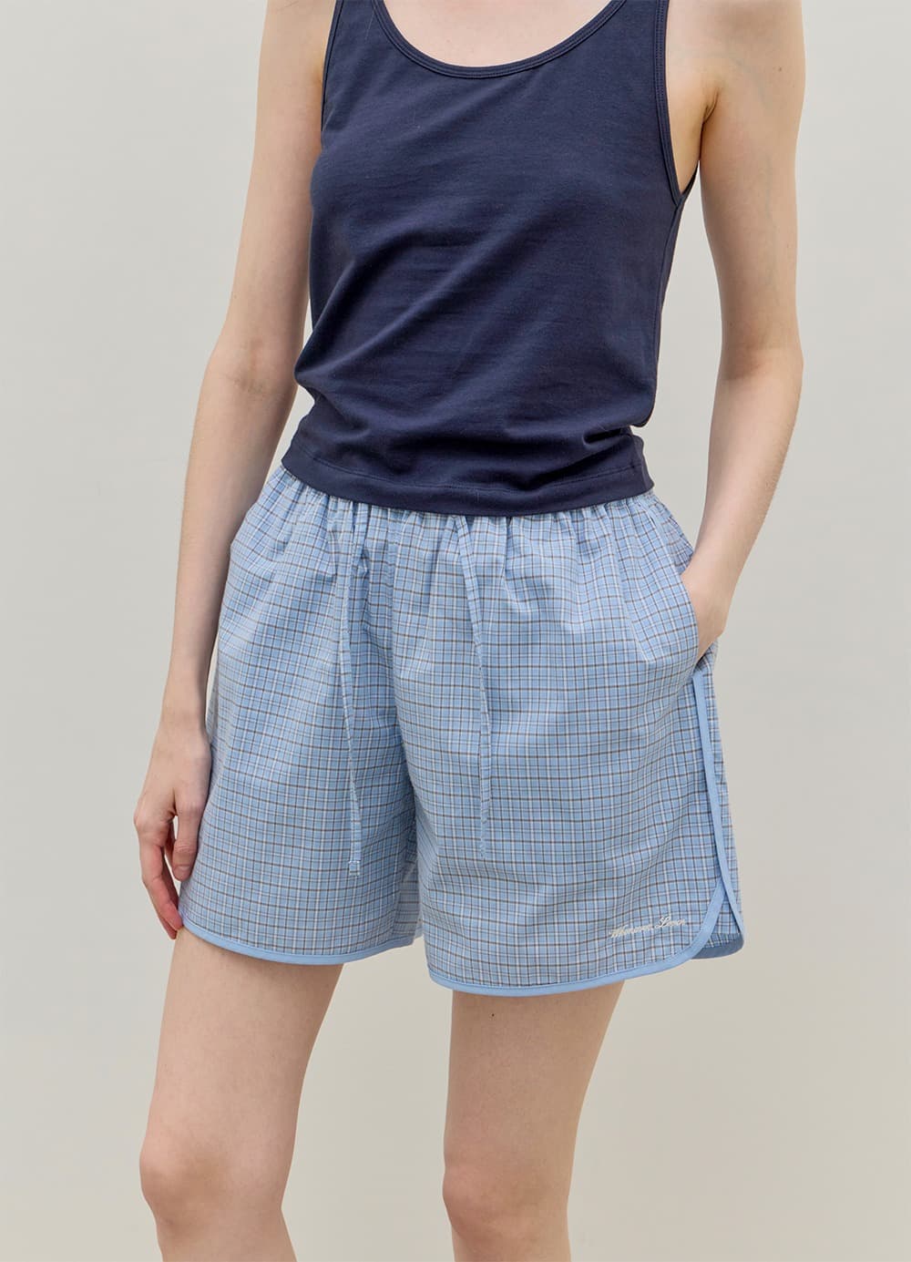 Cotton Binding Trunk Shorts - Blue Check