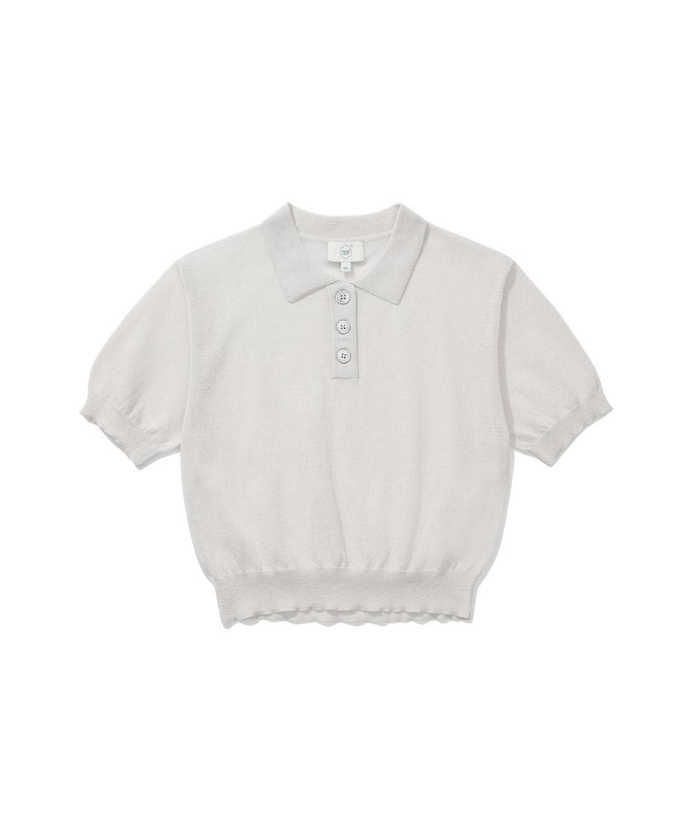 우먼 시어 카라 크롭 하프니트 Light Gray