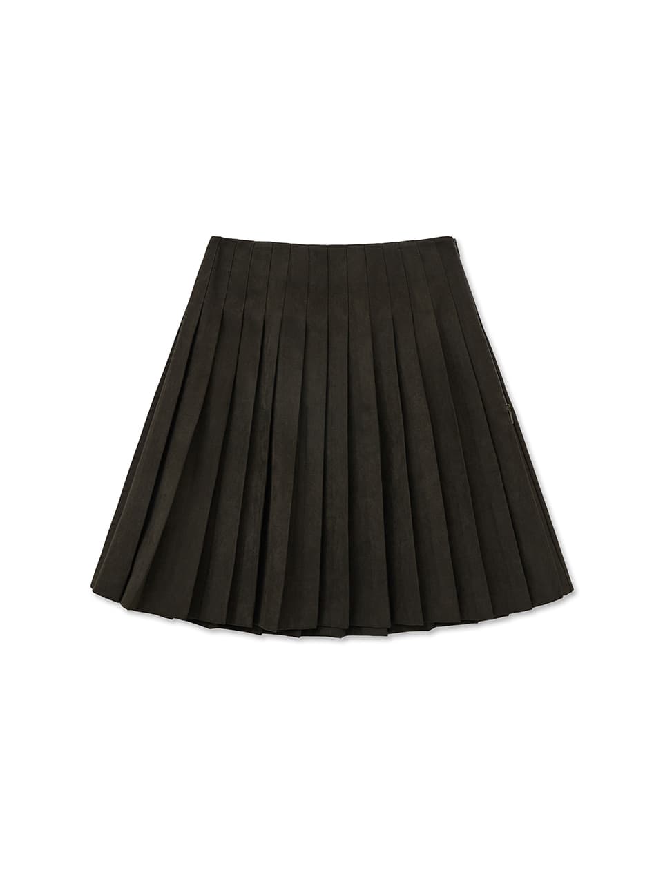 SIDE ZIPPER PLEATS MIDI SKIRT IN DARK BROWN