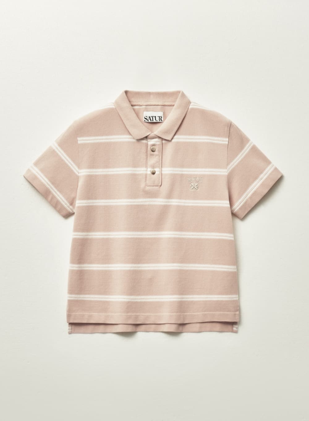(W) Stripe Pique Polo T-Shirt - Light Pink