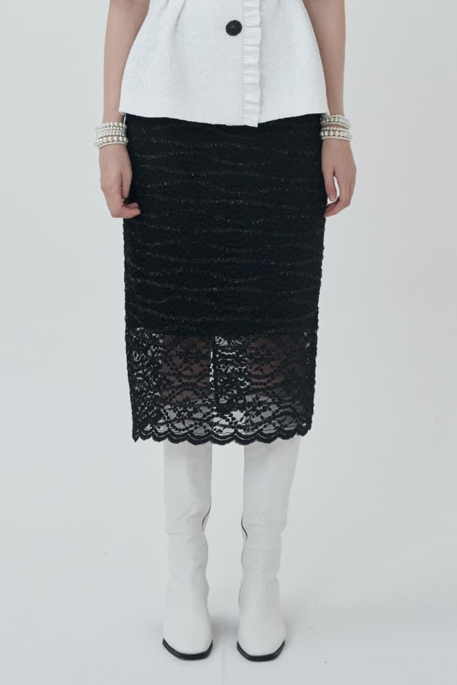 Midnight Lace Pencil Skirt (Black)