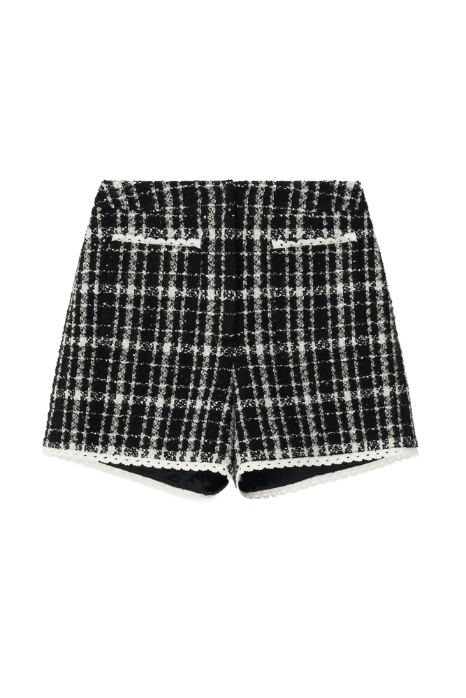 Lace Check Tweed  Short Pants (Black)