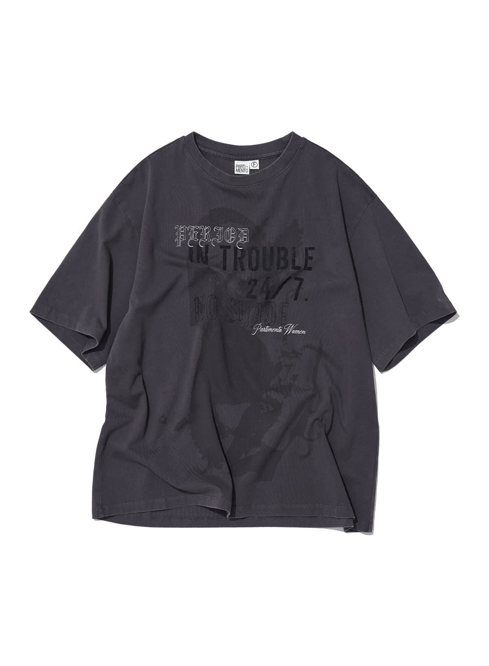 IN TROUBLE PRINTED TEE_CHARCOAL