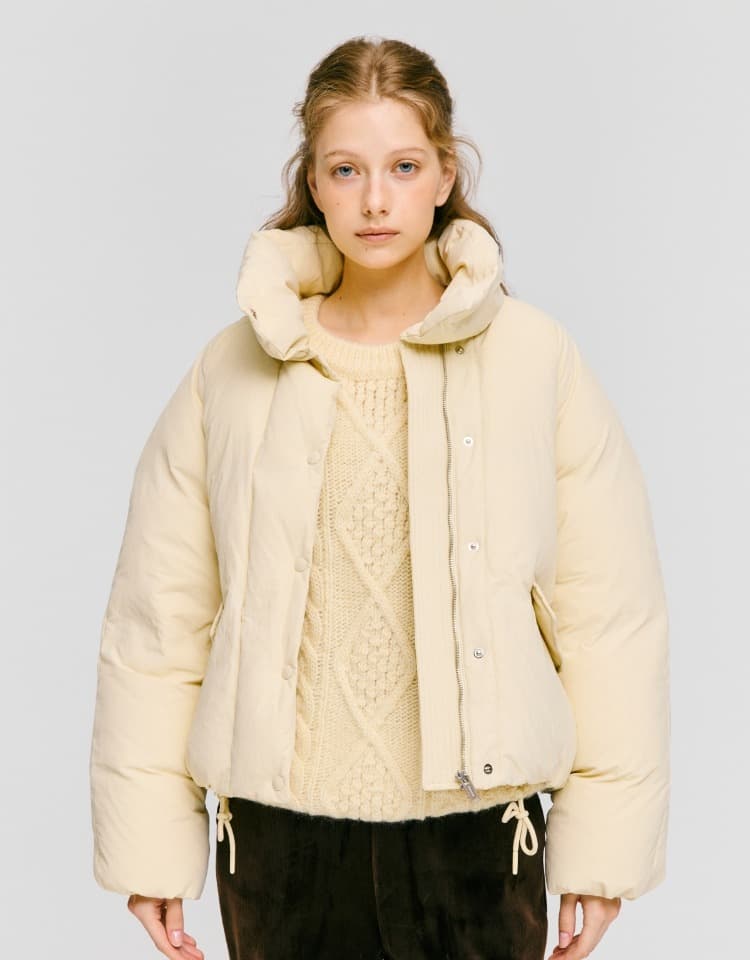 stand collar duck down padded jumper - butter