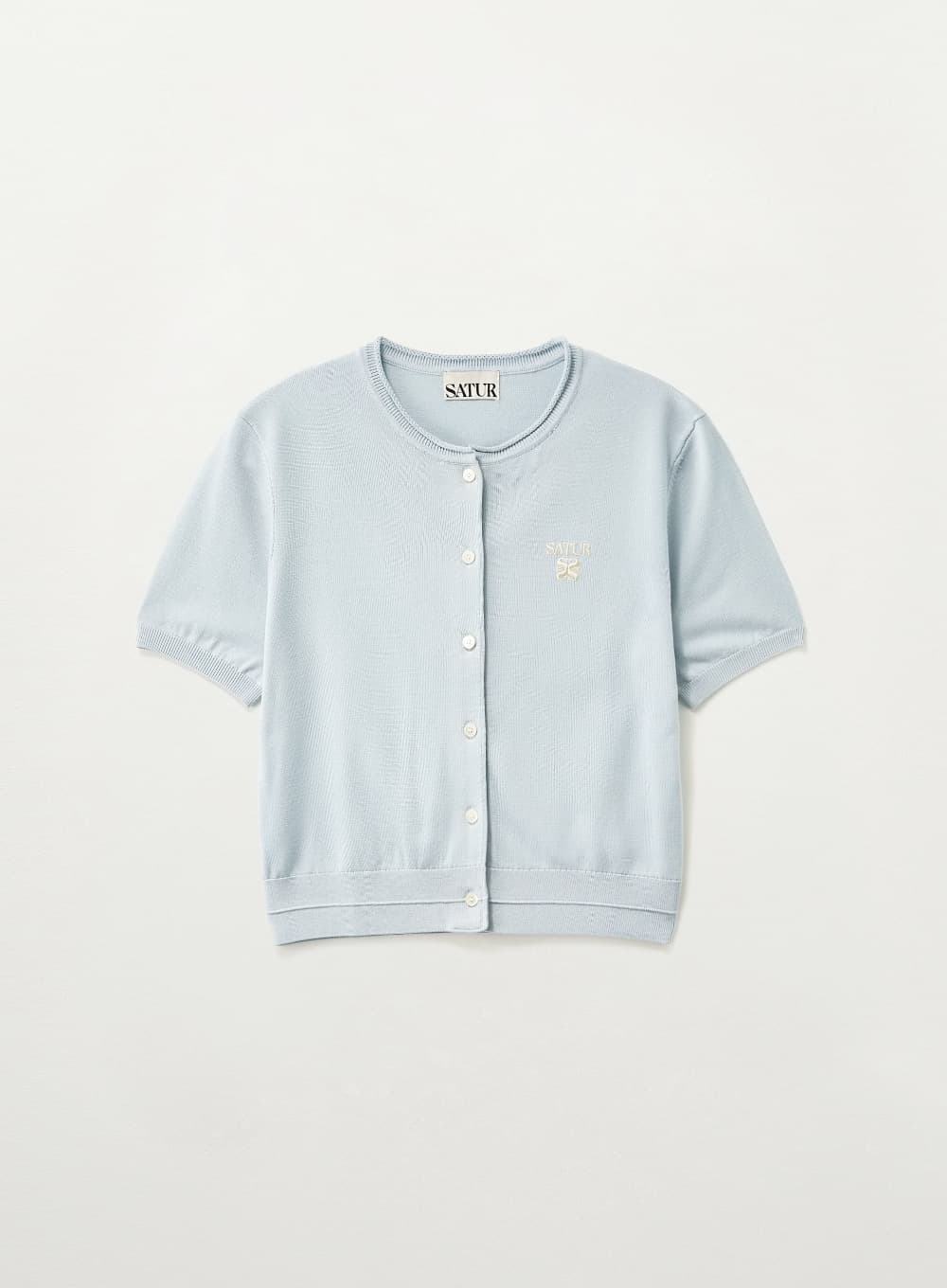 (W) Fine Half Crewneck Cardigan - Sky Blue