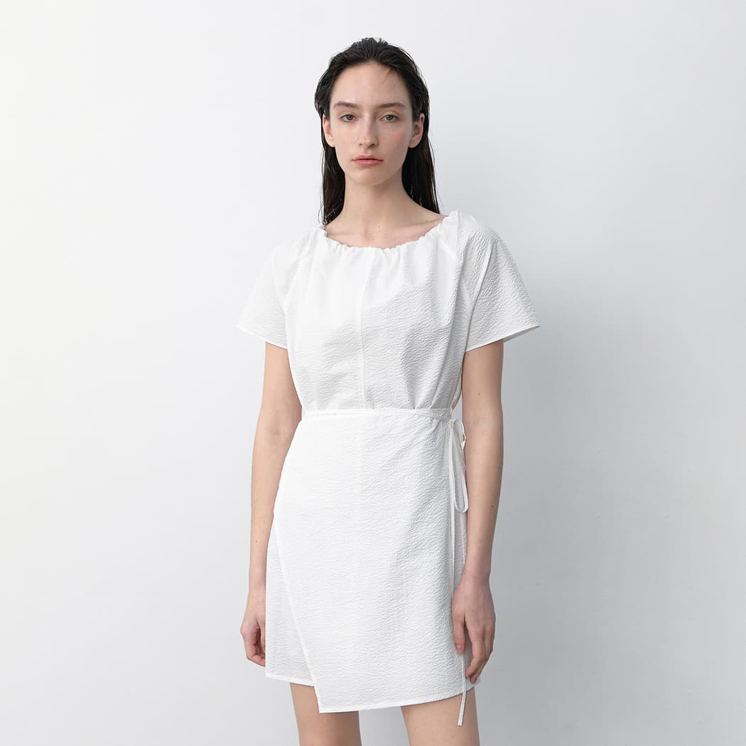 (OP-6265)EMBO STRAP MIINI WRAP DRESS