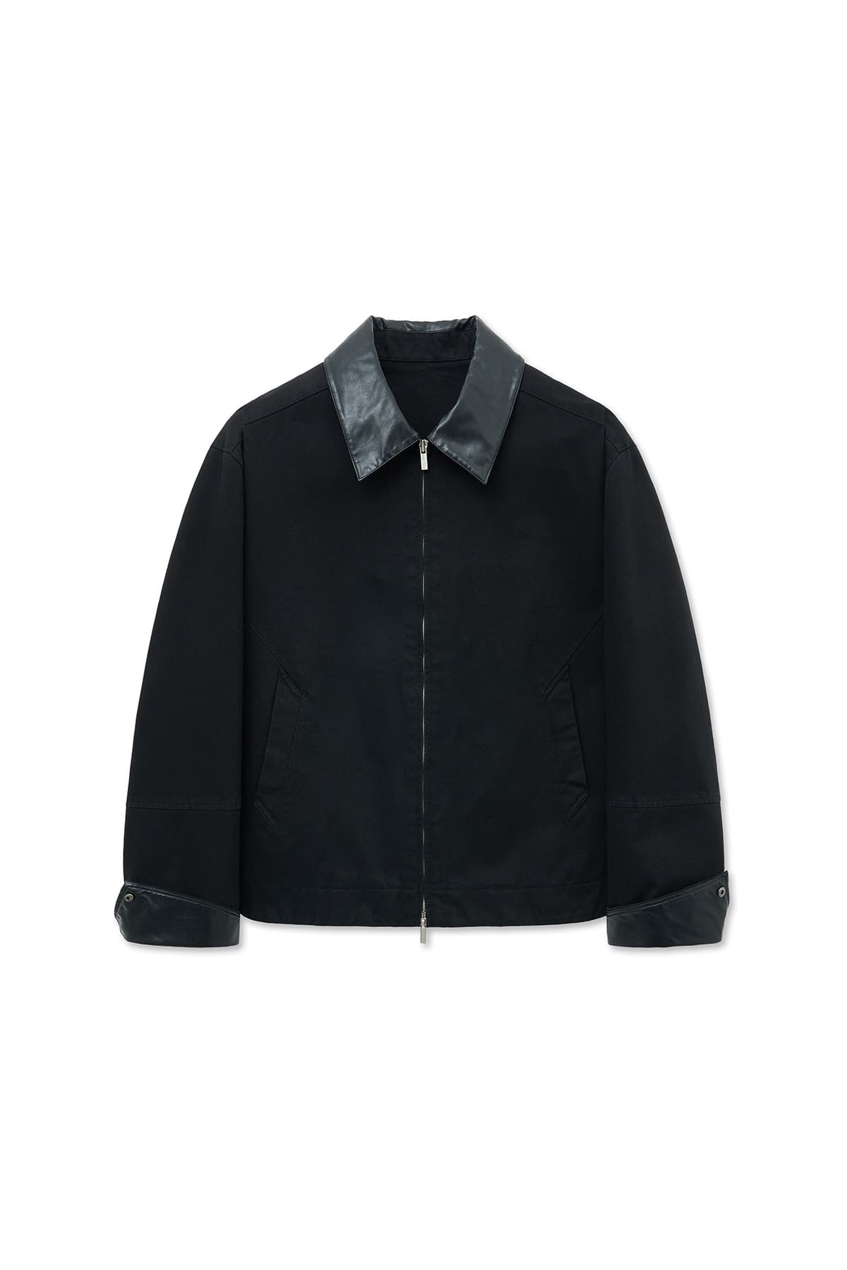 LEATHER COLLAR POINT WORK JACKET FOR MEN IN BLACK