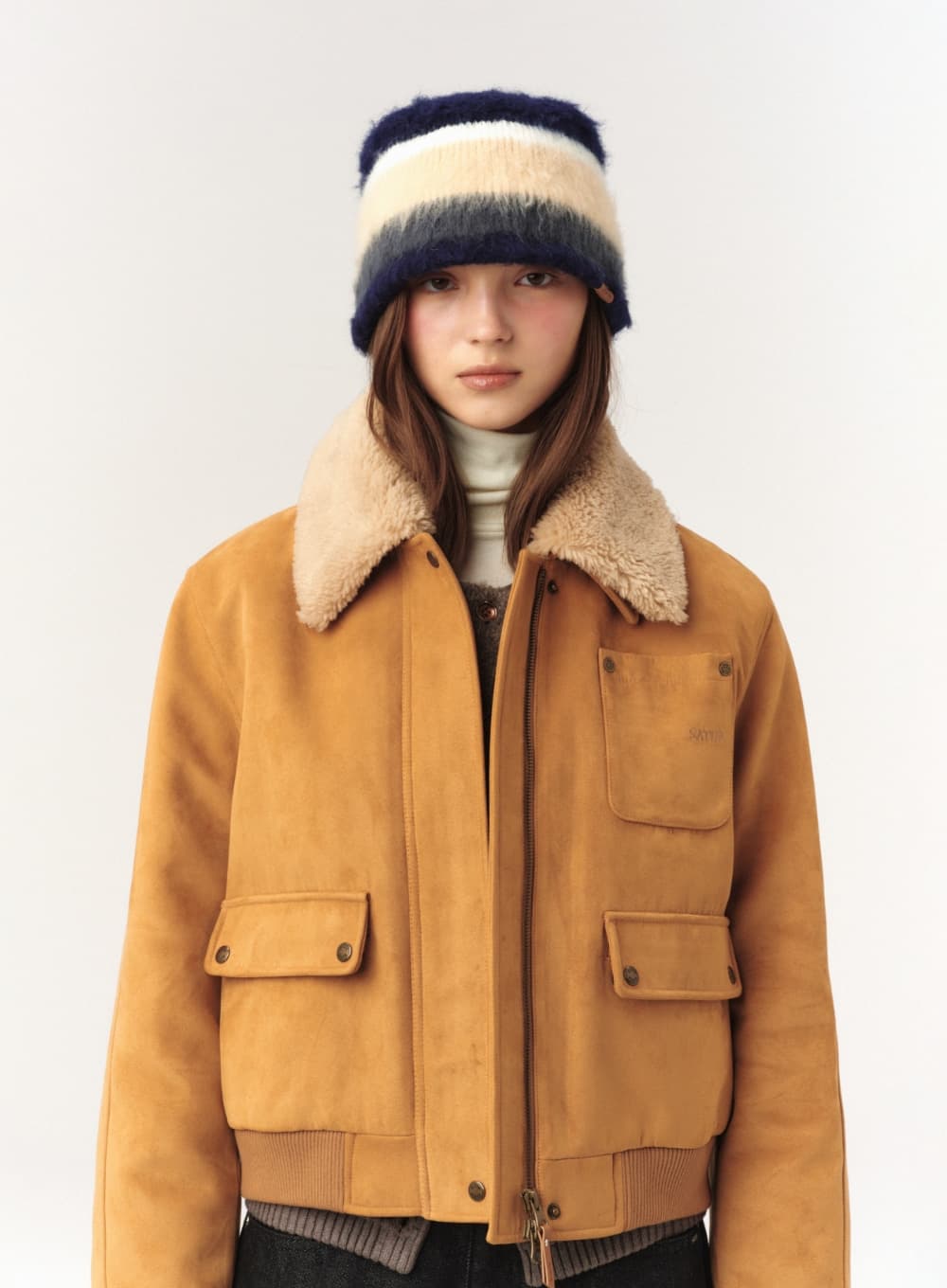 (W) Synthetic Suede Blouson Jumper - Camel