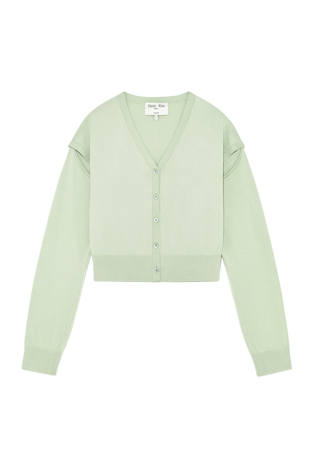 SLIT DETAIL BUTTON CARDIGAN IN MINT