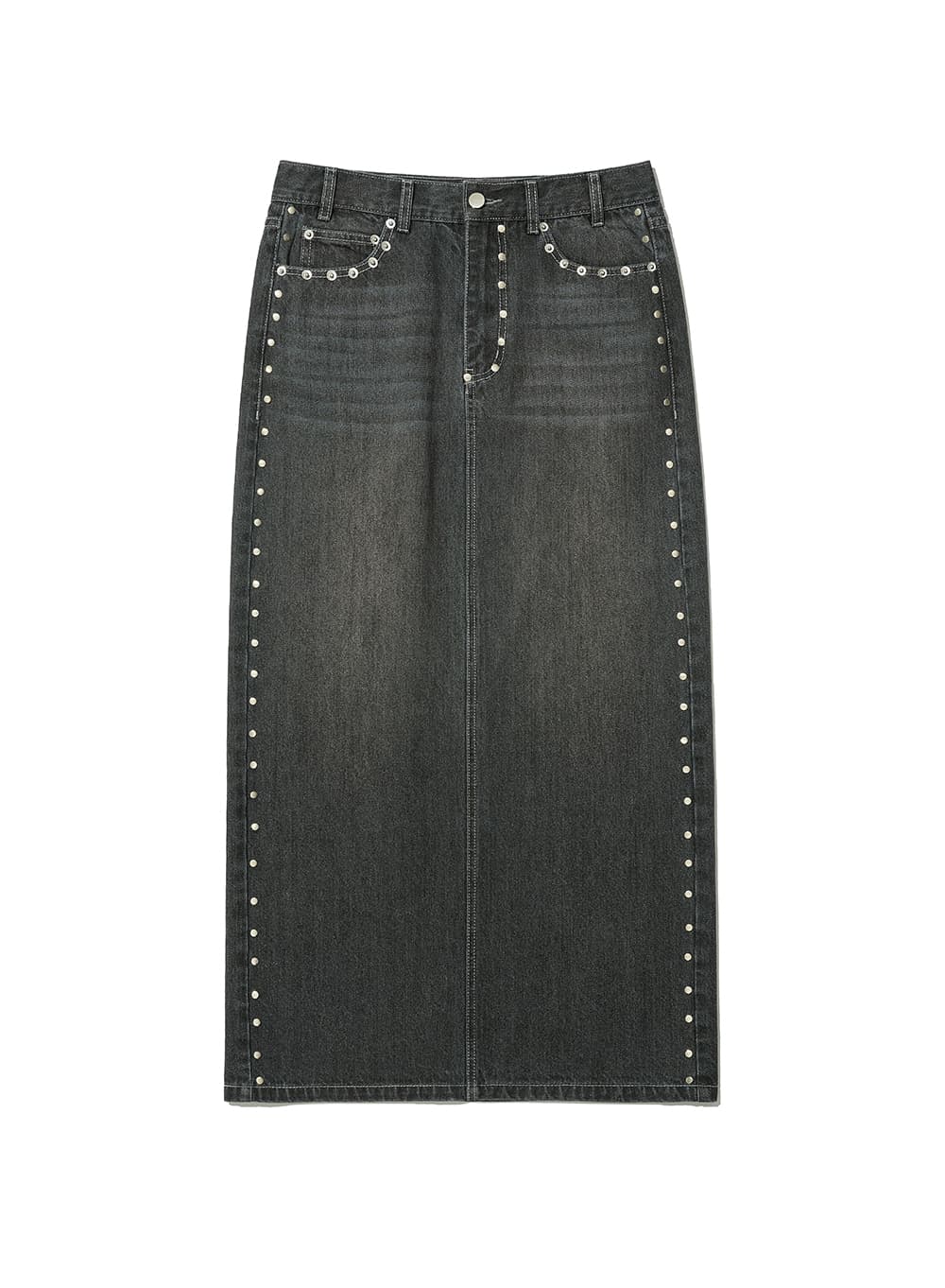STUDED DENIM MAXI SKIRT_GREY